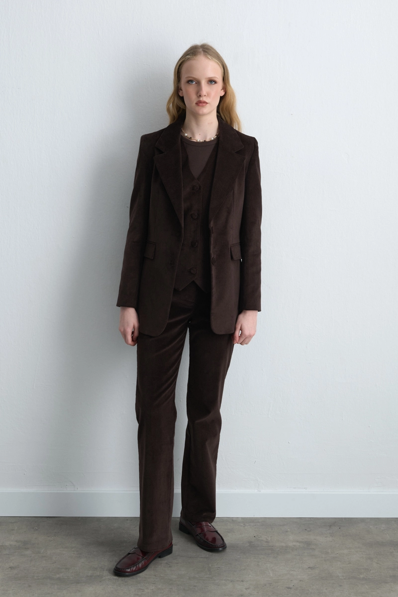 Anka Collection Ribbed Velvet Blazer Jacket Brown Brown