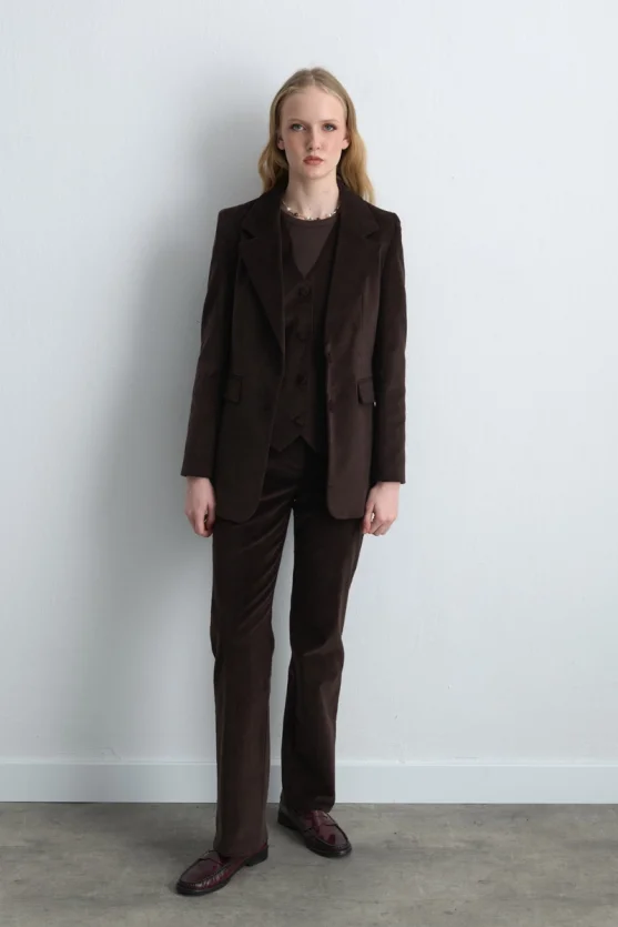 Anka Collection Ribbed Velvet Tapered Pants Brown - Gusto