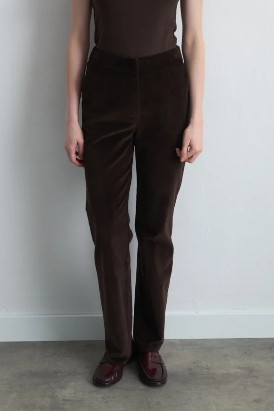 Anka Collection Ribbed Velvet Tapered Pants Brown - 3