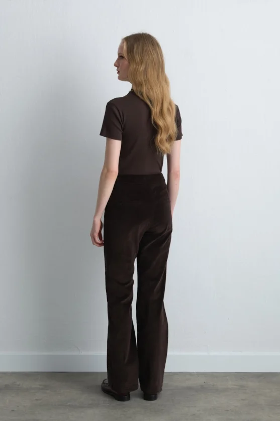 Anka Collection Ribbed Velvet Tapered Pants Brown - Gusto