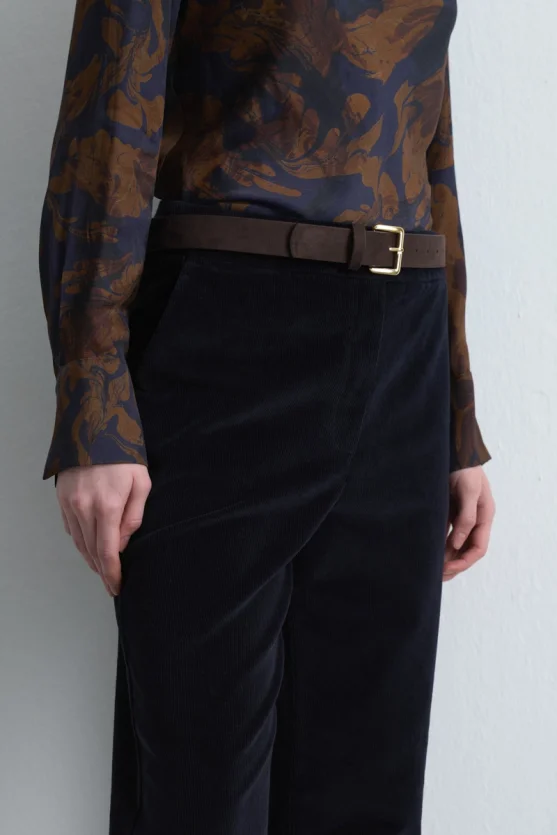 Anka Collection Ribbed Velvet Tapered Pants Navy Blue - 5