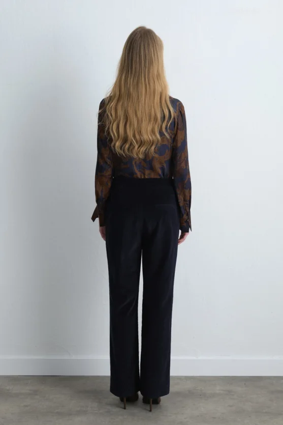 Anka Collection Ribbed Velvet Tapered Pants Navy Blue - 6