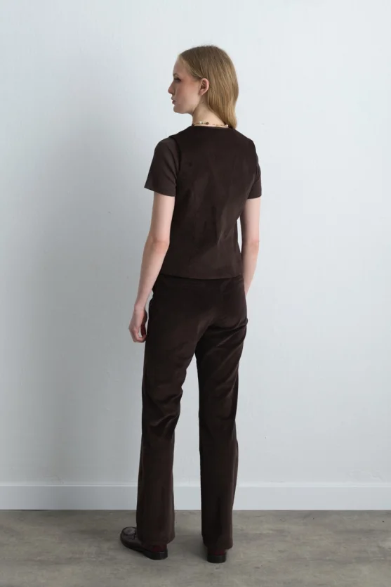 Anka Collection Ribbed Velvet Vest Brown - 5