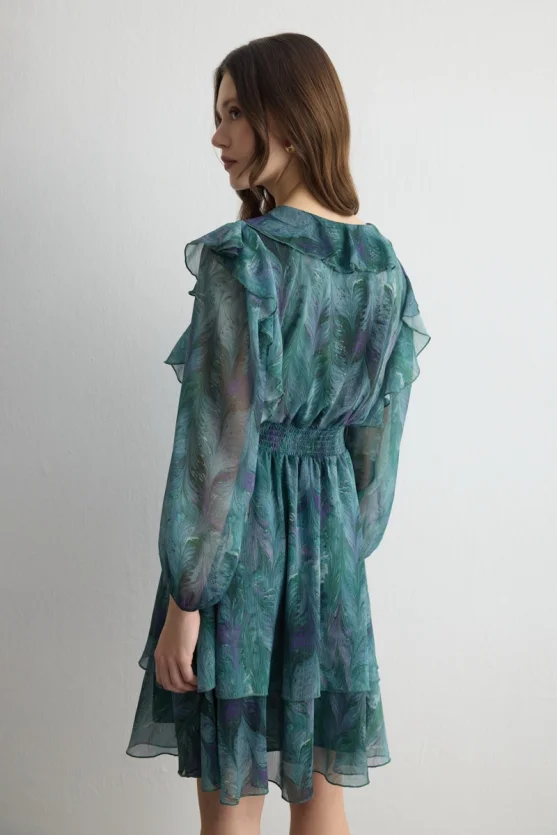 Anka Collection Ruffled Chiffon Dress - Green - 5