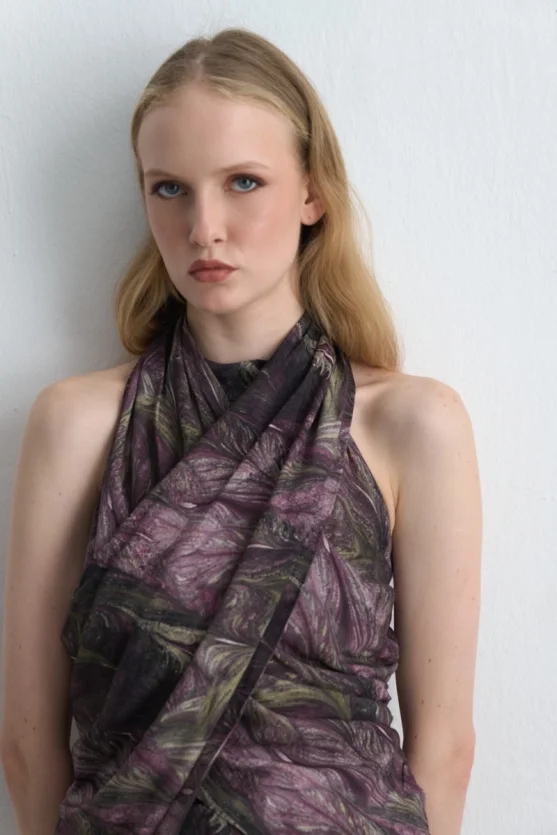 Anka Collection Scarf Halter Neck Blouse Maroon - 5