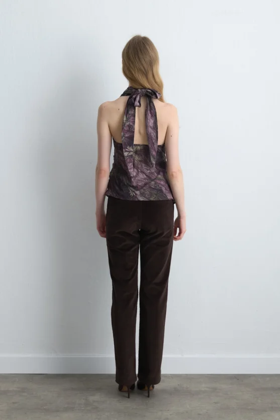 Anka Collection Scarf Halter Neck Blouse Maroon - 8