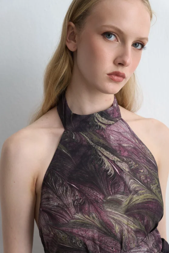 Anka Collection Scarf Halter Neck Blouse Maroon - Gusto