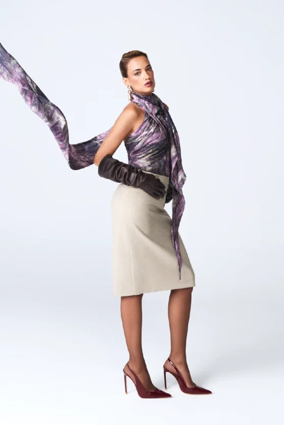 Anka Collection Scarf Halter Neck Blouse Maroon - 2