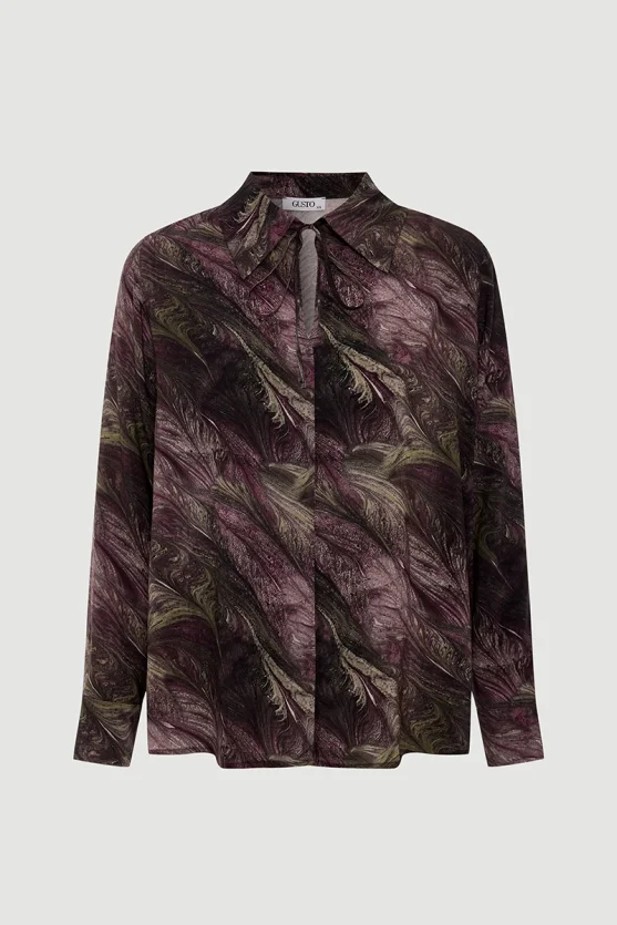 Anka Collection Shirt Collar Viscose Blouse Plum - Gusto