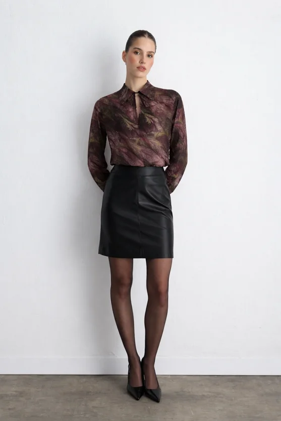 Anka Collection Shirt Collar Viscose Blouse Plum - Gusto