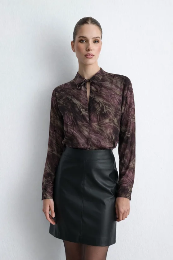 Anka Collection Shirt Collar Viscose Blouse Plum - 1