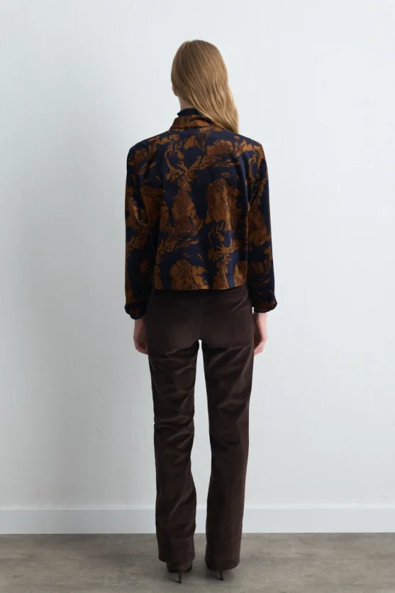 Anka Collection Stand Collar Velvet Jacket Navy Blue - 6