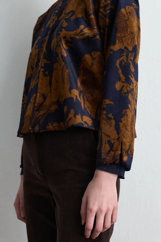 Anka Collection Stand Collar Velvet Jacket Navy Blue - Gusto