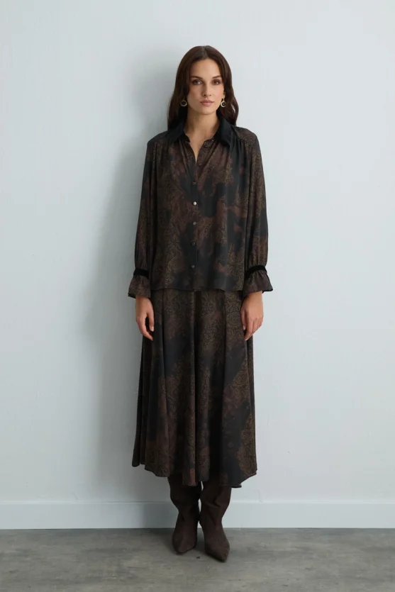 Anka Collection Velvet Collared Shirt Brown - 5