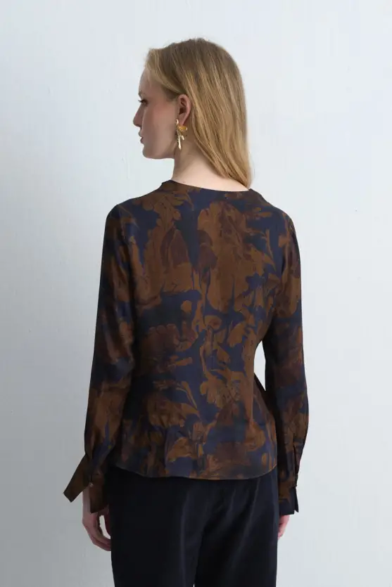 Anka Collection Viscose Satin D collet Blouse Brown - 5