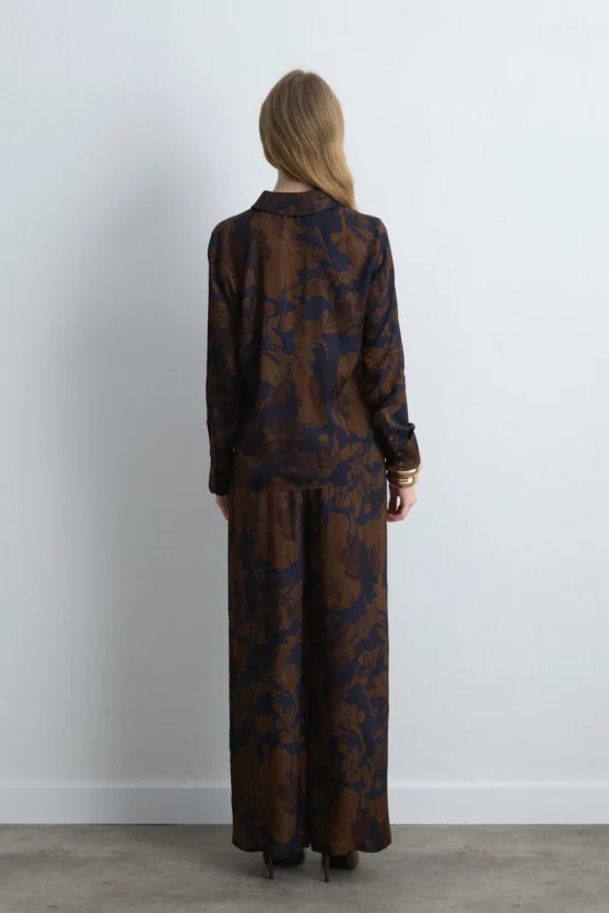 Anka Collection Viscose Satin Shirt - Brown - Gusto