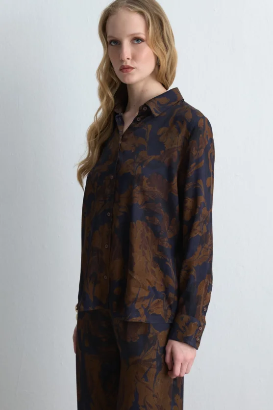 Anka Collection Viscose Satin Shirt Brown - Gusto