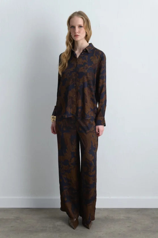 Anka Collection Viscose Satin Shirt Brown - 4