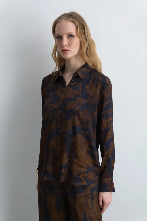 Anka Collection Viscose Satin Shirt Brown - Gusto