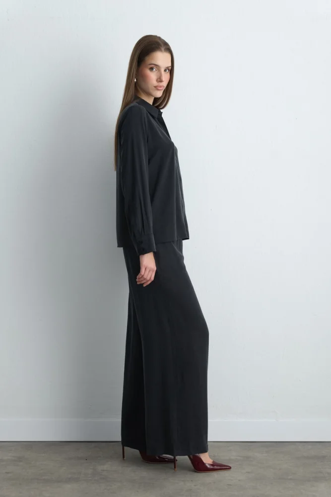Anka Collection Wide Leg Lyocell Pants - Black