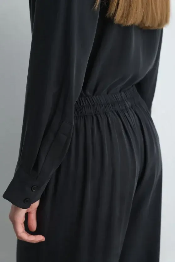 Anka Collection Wide Leg Lyocell Pants - Black - Gusto