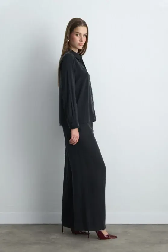 Anka Collection Wide Leg Lyocell Pants - Black - 1