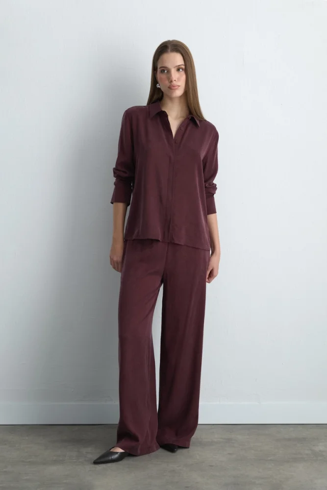 Anka Collection Wide Leg Lyocell Pants - Burgundy Burgundy