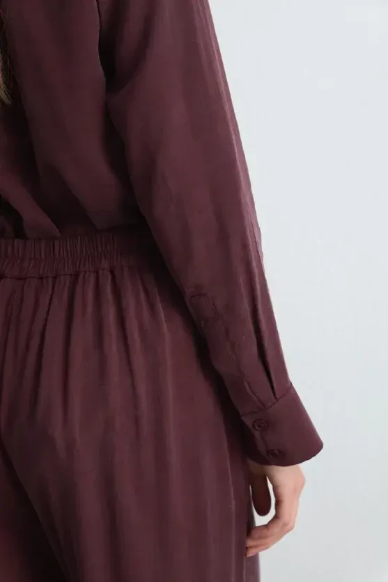 Anka Collection Wide Leg Lyocell Pants - Burgundy - Gusto