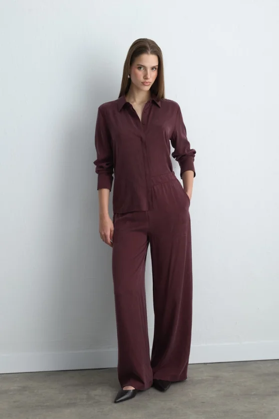 Anka Collection Wide Leg Lyocell Pants Burgundy - 2