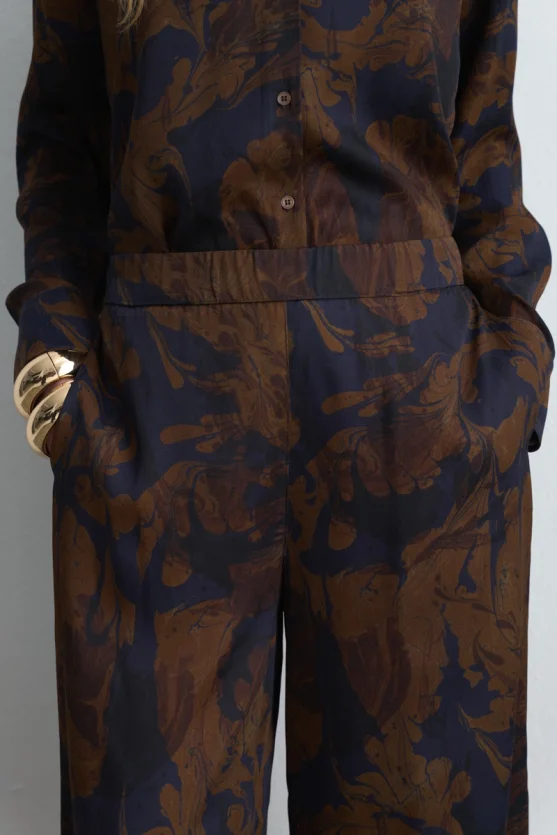 Anka Collection Wide Leg Viscose Satin Pants - Brown - Gusto