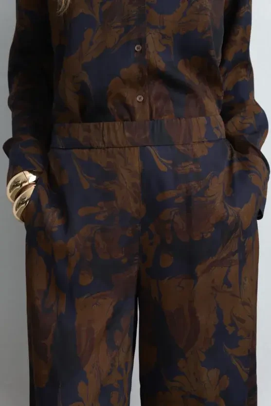 Anka Collection Wide Leg Viscose Satin Pants - Brown - Gusto