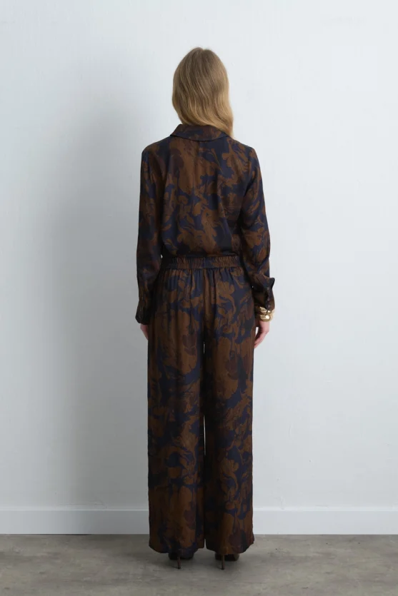 Anka Collection Wide Leg Viscose Satin Pants Brown - Gusto