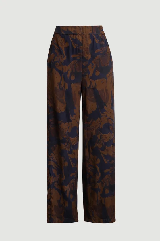 Anka Collection Wide Leg Viscose Satin Pants Brown - 6