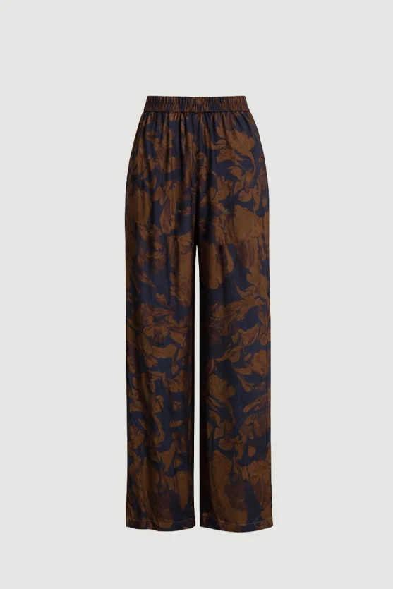 Anka Collection Wide Leg Viscose Satin Pants Brown - 7