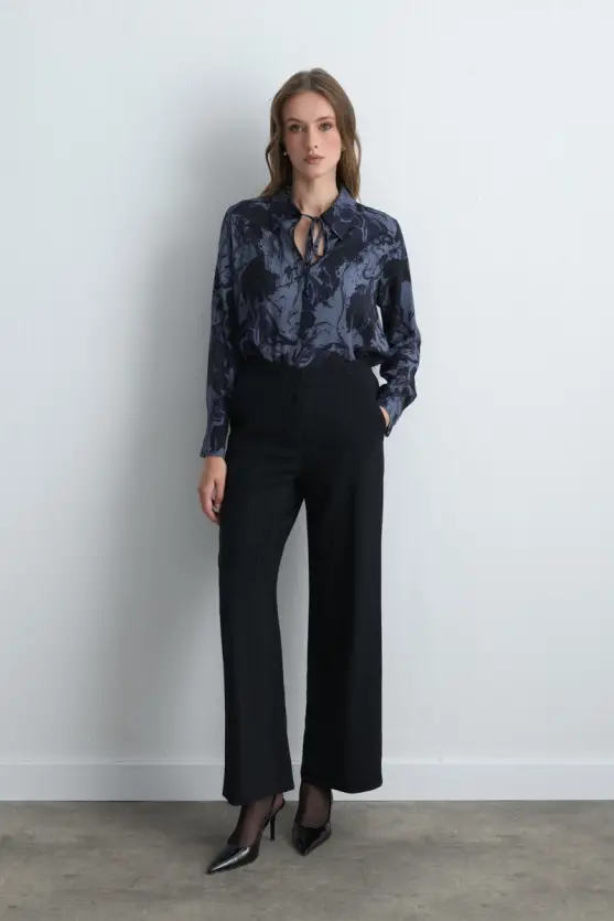 Anka Collection Wool Blend Soft Stripe Pants - Navy Blue - 5