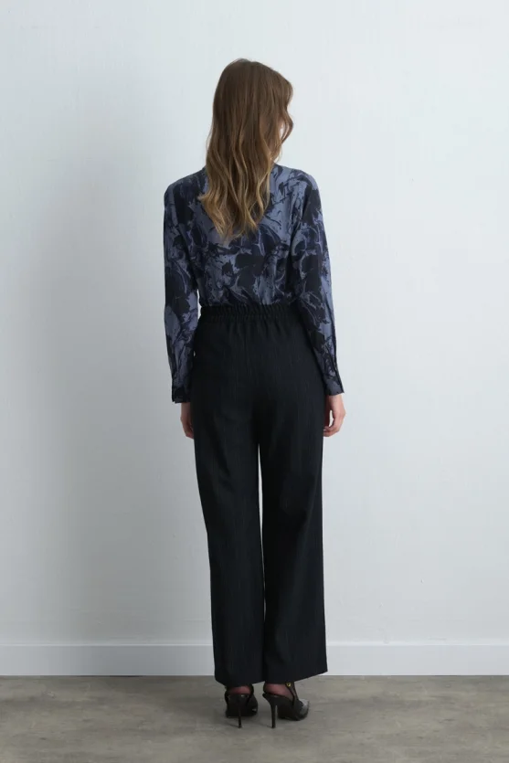 Anka Collection Wool Blend Soft Stripe Pants - Navy Blue - Gusto