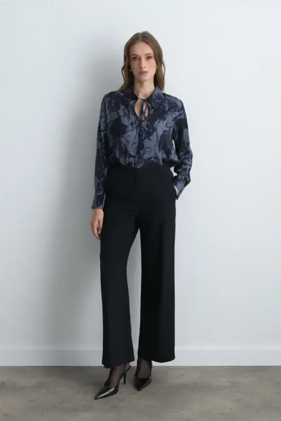 Anka Collection Wool Blend Soft Stripe Pants - Navy Blue - 5