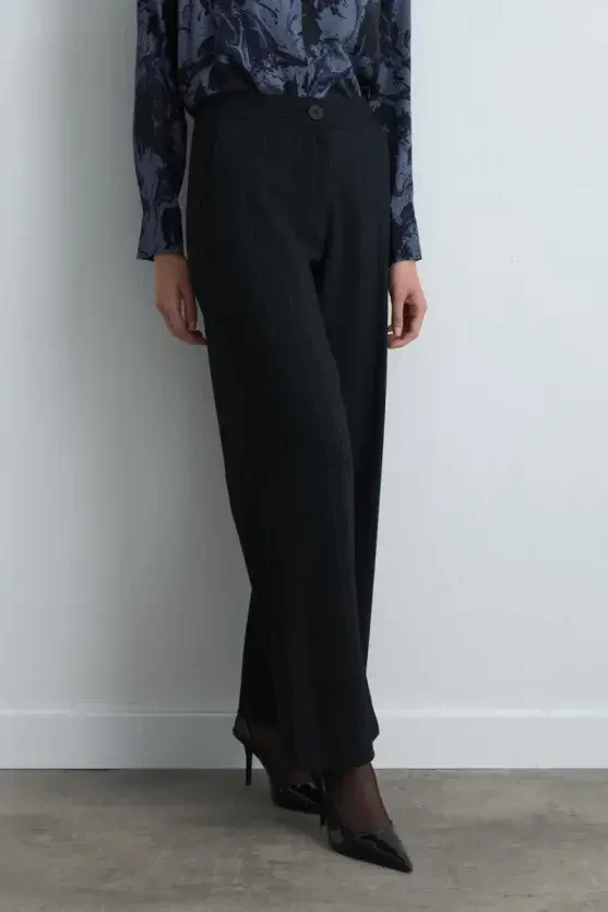 Anka Collection Wool Blend Soft Stripe Pants - Navy Blue - 2