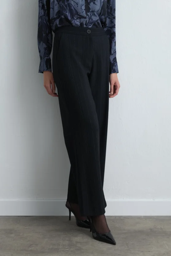 Anka Collection Wool Blend Soft Stripe Pants Navy Blue - 2