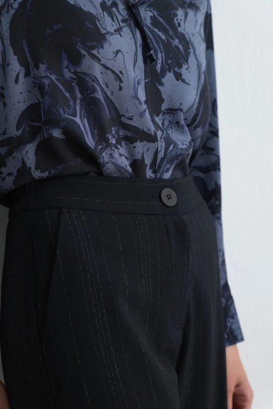 Anka Collection Wool Blend Soft Stripe Pants Navy Blue - 3