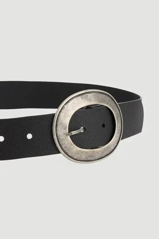 Antique Buckle Leather Belt - Black - Gusto