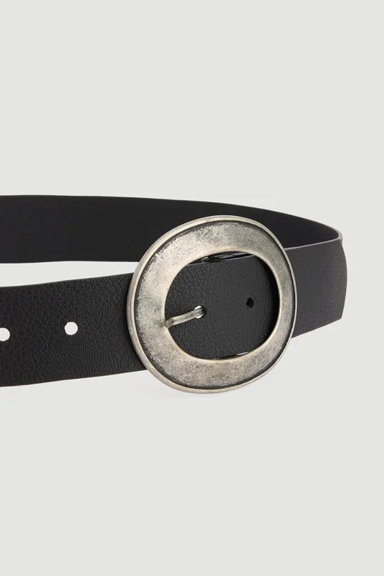 Antique Buckle Leather Belt Black - Gusto