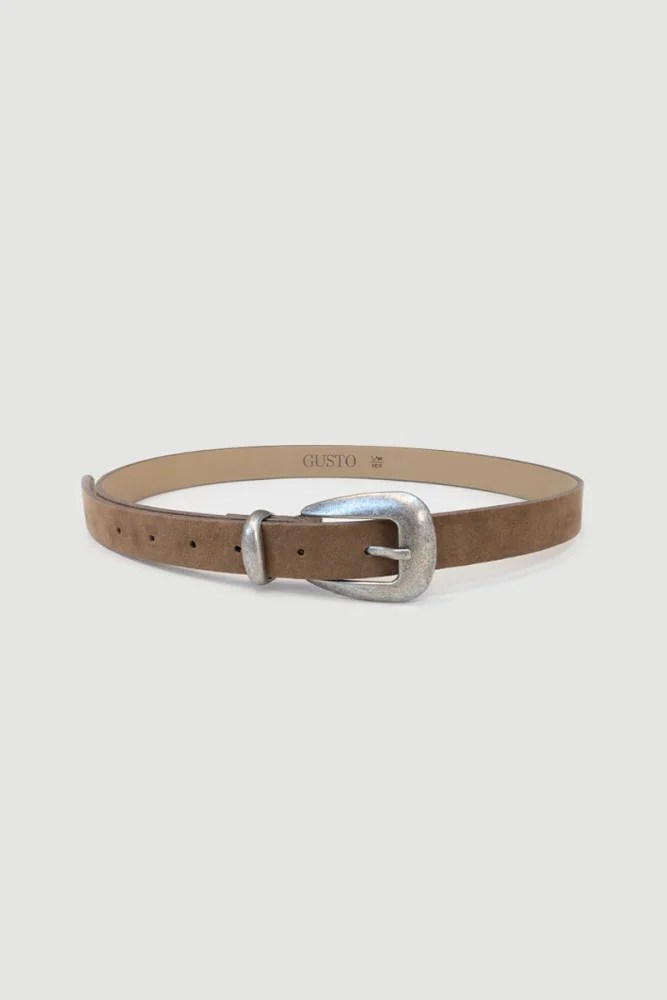 Antique-Coated Faux Suede Belt - Brown Brown