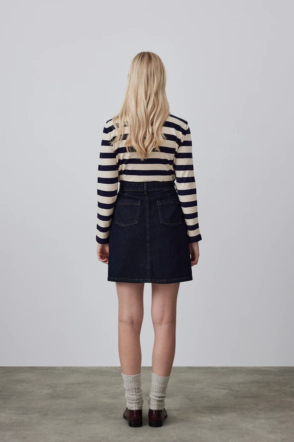 Anvelop Cut Denim Skirt - Blue - 6