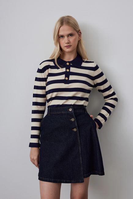 Anvelop Cut Denim Skirt - Blue Blue