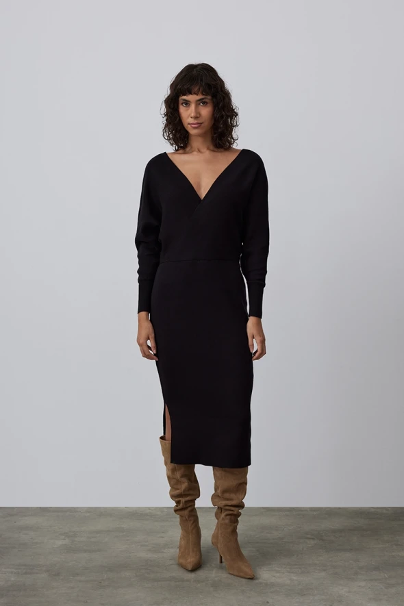 Anvelop Cut Knitwear Dress - Black - 1