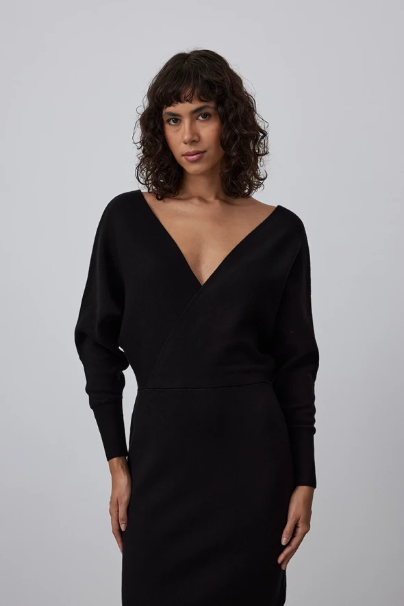 Anvelop Cut Knitwear Dress - Black - 2