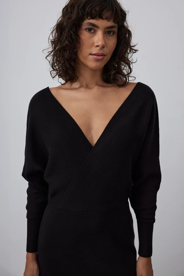 Anvelop Cut Knitwear Dress - Black - 3