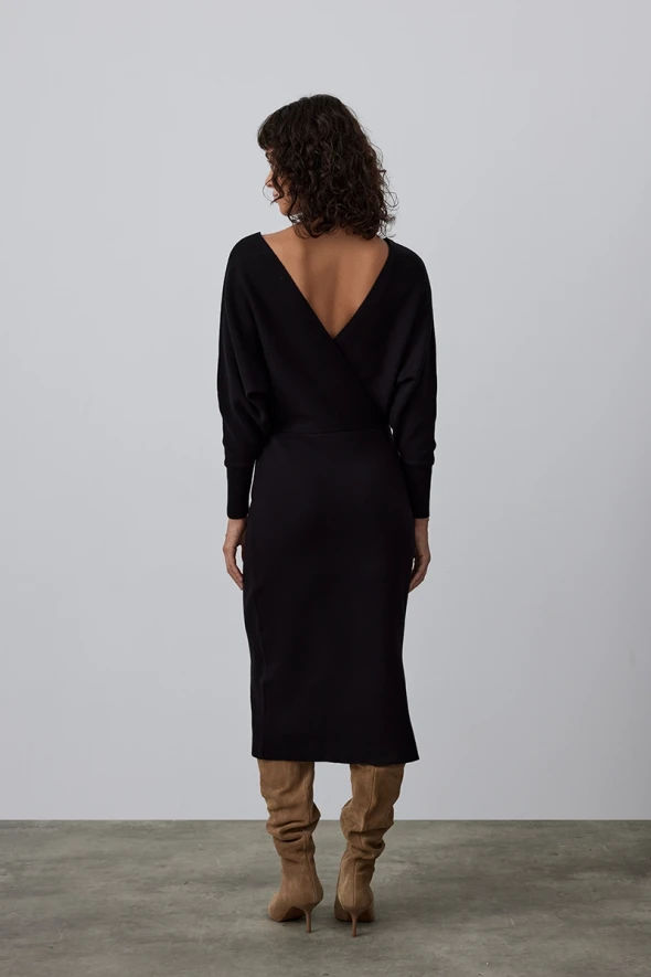 Anvelop Cut Knitwear Dress - Black - 5