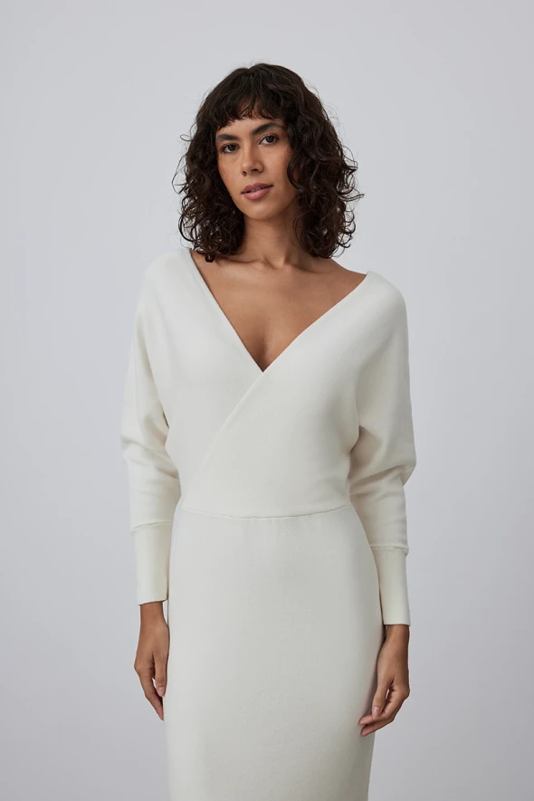 Anvelop Cut Knitwear Dress - Ecru - 5